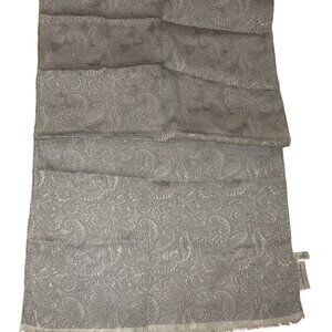 Saks Fifth Avenue Vintage Italian Paisley Silk Scarf Gray Fringed Edges 56 by 17